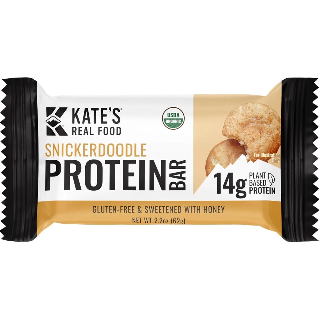 Kate 's Real Food Organic Protein Bars - (Snickerdoodle, 2,2 oz, Pack of 12) - Plant Based Protein Bars - Gluten Free, Soy Free, Non GMO, Hele korn, og alle naturlige