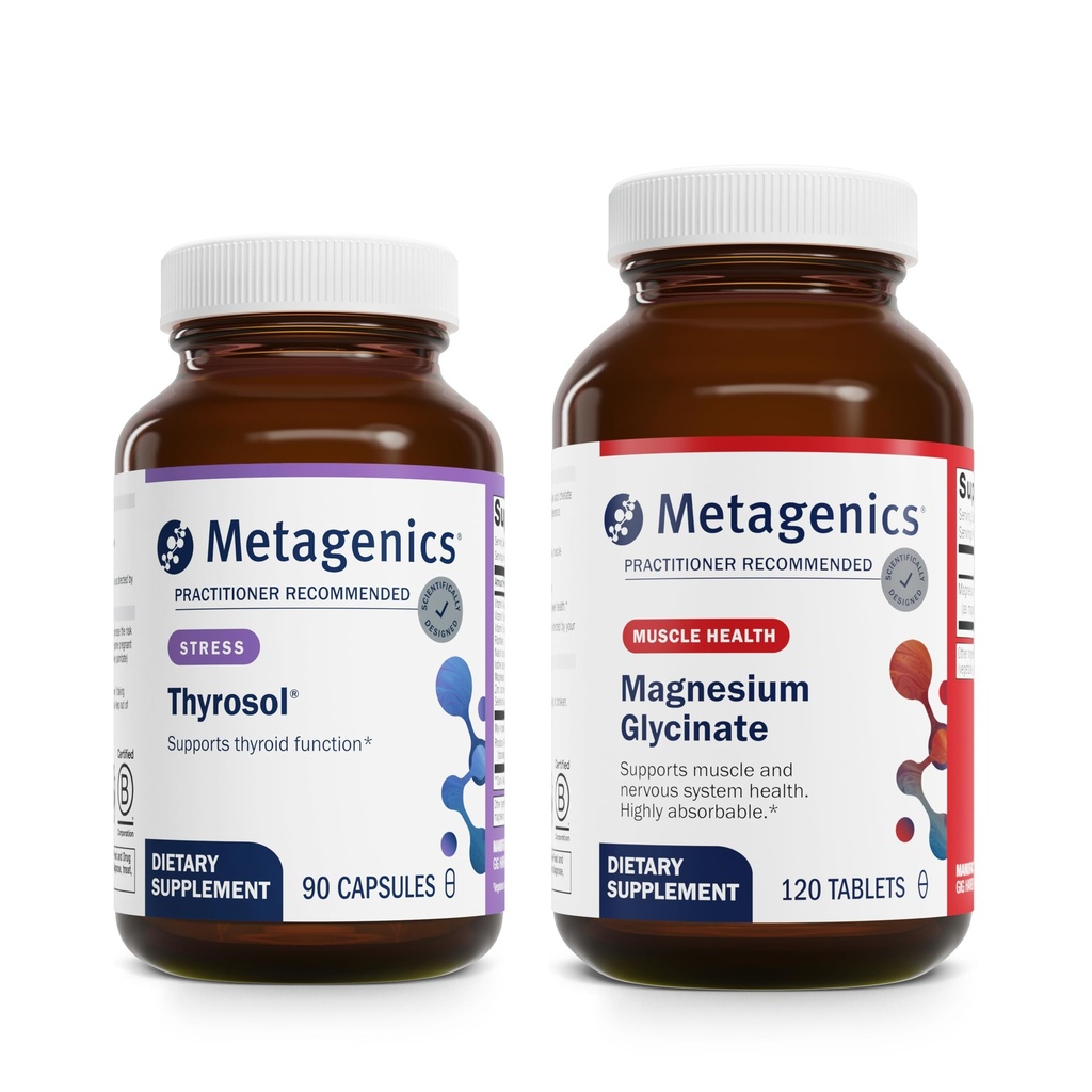 Metagenics Bundle - Thyrosol & Magnesium Glycinate - 90 Count of Thyrosol for Thyroid Health - 120 Tablets of Magnesium Glycinate for Nervous System Support