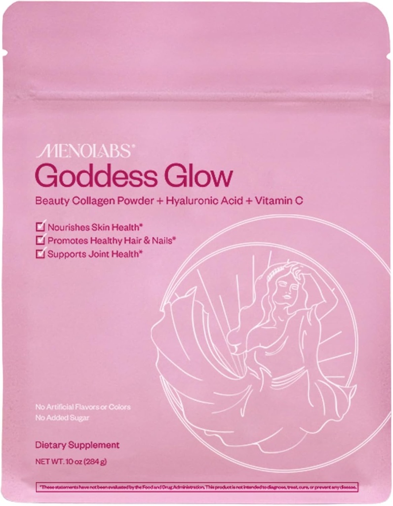 MENOLABS Goddess Glow Collagen Peptides Powder (Type I, III) - 14 Servings (280 g) - Menopause Supplements for Women with Hyaluronic Acid & Vitamin C - Unflavored