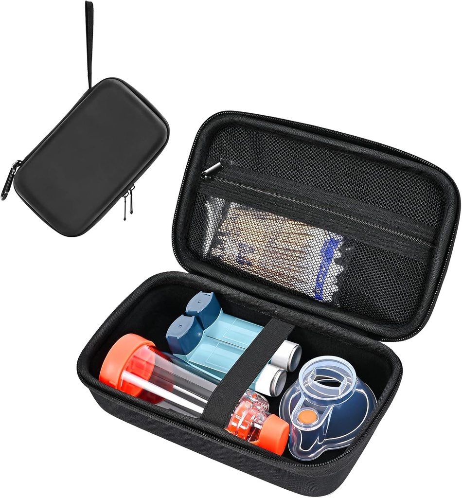 ProCase Hard Carrying Case for Astma Inhaler, Portable Inhaler Rejsepose til voksne børn, Masker Astma Tilbehør Holder Astma Kits Organizer med Mesh Pocket -Sort