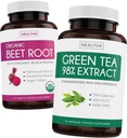 Beet Root & Green Tea Extract (2-Week Supply) Beet & Tea Power Mix - Organic Beet Root med Black Pepper til Absorption 1250mg (30 tabletter) & Green Tea Extract 98% med EGCG 1000mg per serv (30 hætter)