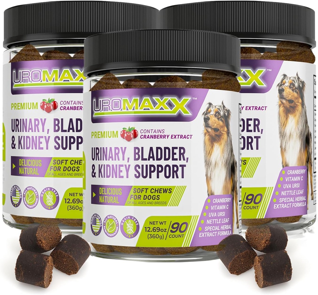 Hunde Urinary Tract Infektion Behandling, Bstige & Nyre Støtte til hunde, Kraftfuld Pet Care, Natural Soft Chews med Cranberry & Glucosamin, Lavet i USA, Chicken Flavor, 90 Greve, 3 Pack