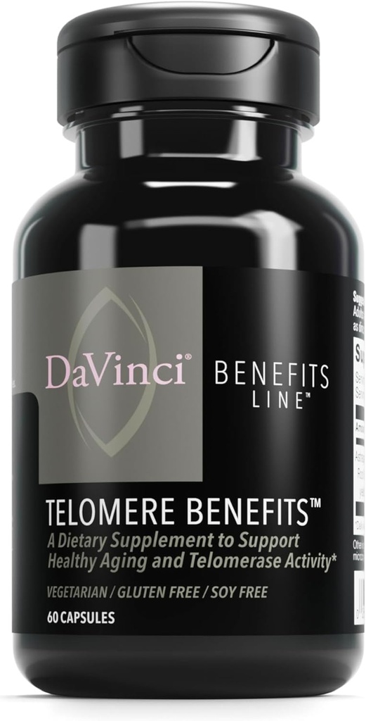 DAVINCI Labs Telomere Fordele - Kosttilskud til støtte sund aldring, Antioxidant Niveauer, Hukommelse og Telomerase Aktivitet * - med Astragalus Root Extract - Glutenfri - 60 Vegetabilske kapsler
