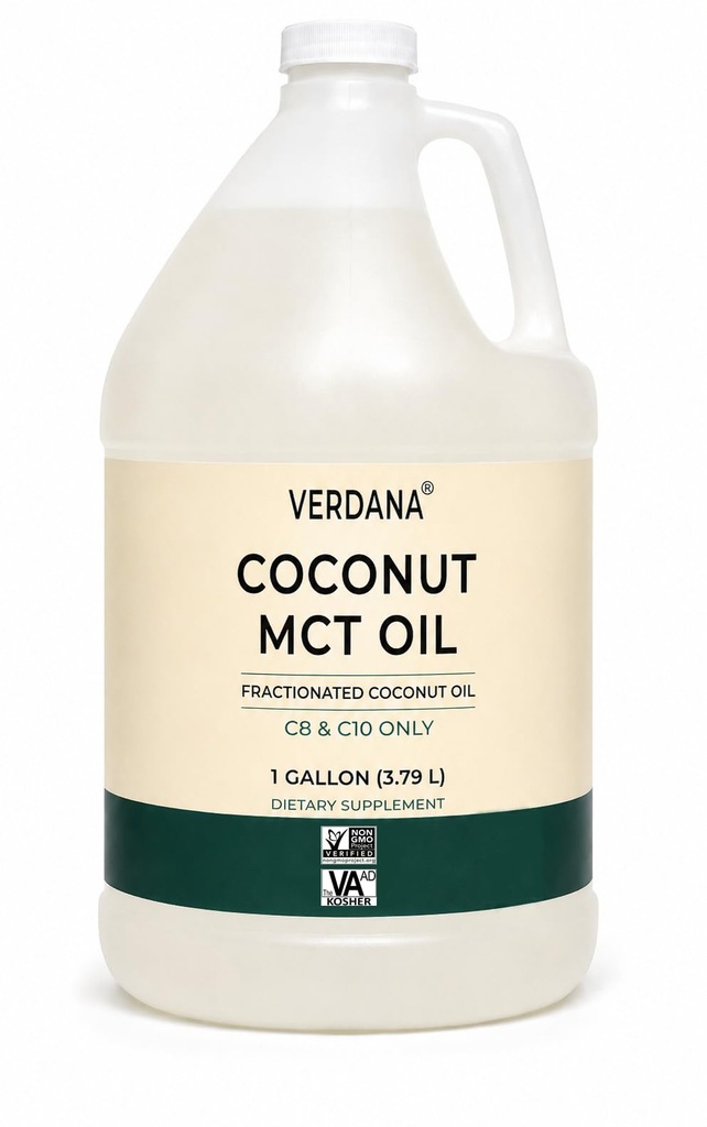 Verdana Coconut MCT Oil 1 Gallon - Food Grade for Keto Coffee, Unflavored Natural Oil Pulling Mouthwash, Massage, Aromaterapi - 100% fra Coconut - Medium Chain triglycerider - Non-GMO, Kosher