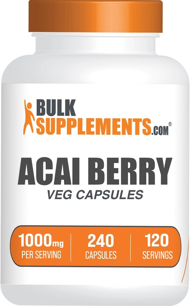 BulkSupplements.com Acai Berry Kapsler - Acai Bery Supplement, for immunforsvar, Acai Berry Extract 1000mg - Gluten Free, 2 Kapsler per Serving, 240 Greve (pakke med 1)