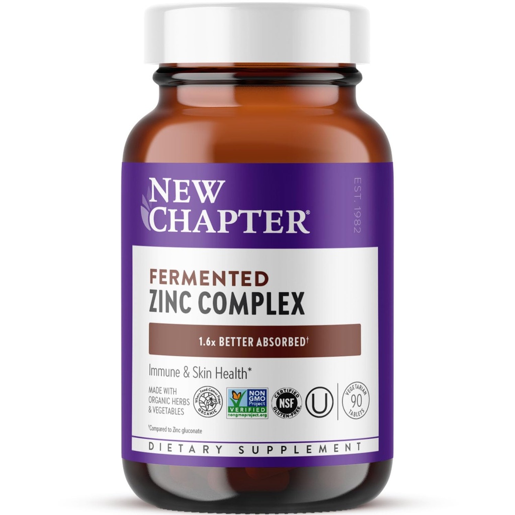Nyt kapitel Zink supplement, Gæret Zink Complex, One Daily for immun Support + Skin Health, Mineral- Balancing Formel Rich i kobber, Let at synke & Digest, 90 Greve (3 måneders Tilgang)