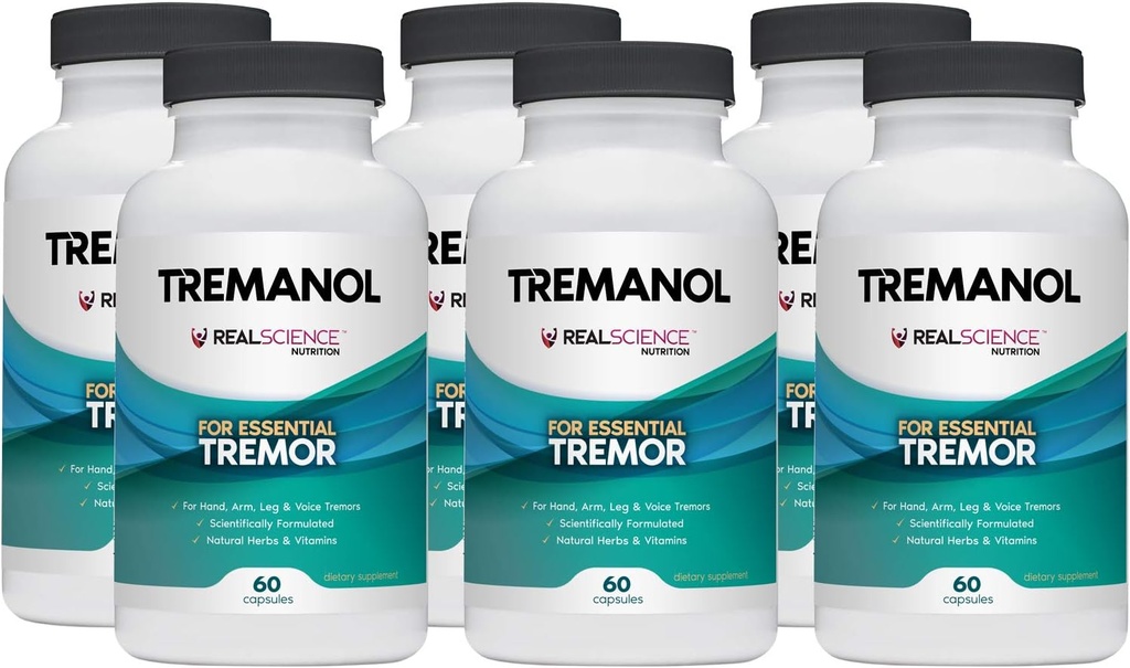 Tremanol - pakke af 6 - Naturlig hjælp til essentiel Tremor - Giver Relief til Shaky Hands, Arm, Ben, & Stemme Tremor