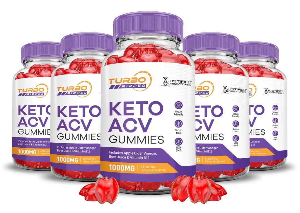 (5 Pack) Turbo Ripped Keto ACV Gummies Advanced Formel 1000MG Turbo Ripped Keto Gummies Apple Cider Vinticaria Formuleret med Pomegranate Beet Juice Powder B12 Vegan Non GMO 300 Gummys