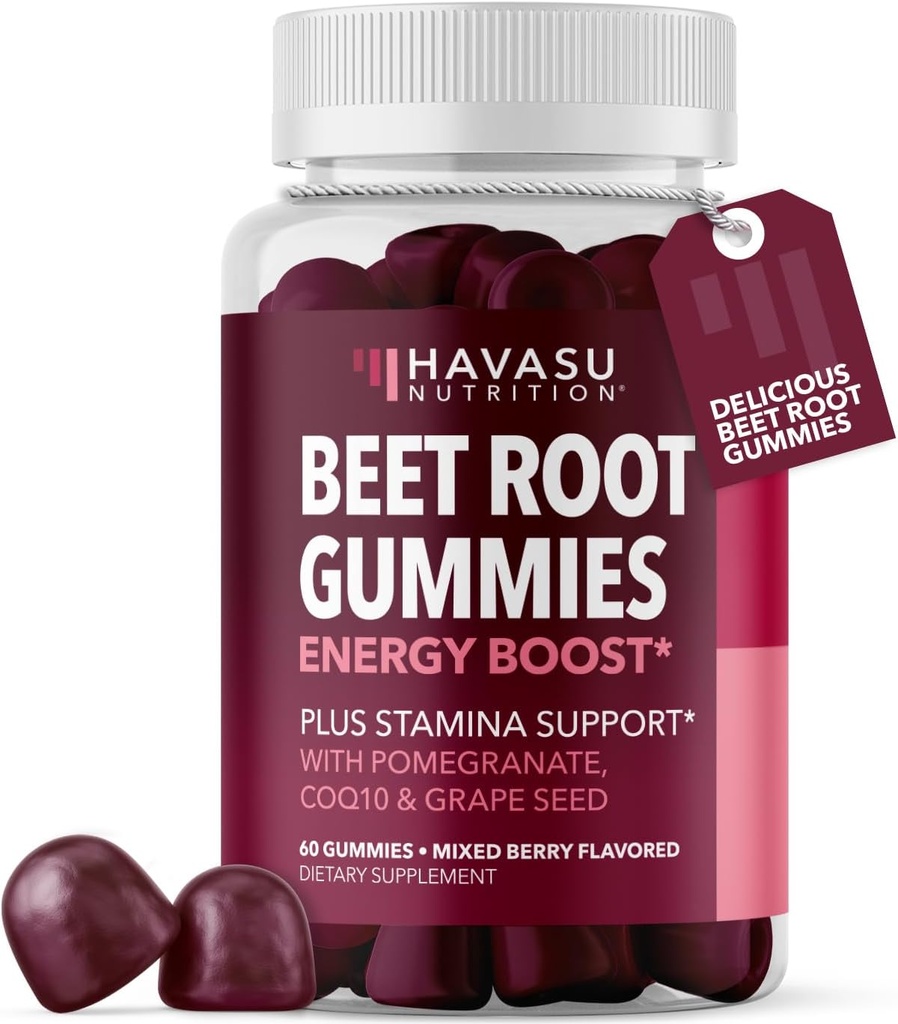 Beet Root Gummies med COQ10 & Pomegranat - Nitroxidtilskud til mænd og kvinder - Rødbeder for Endurance, Performance, Inddrivelse - Vegan, Non- GMO, Gluten Free - Blandet Berry Flavor, 60 Greve