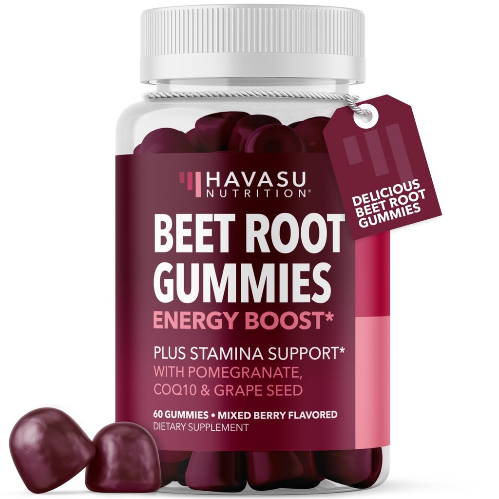 Beet Root Gummies med COQ10 & Pomegranat - Nitroxidtilskud til mænd og kvinder - Rødbeder for Endurance, Performance, Inddrivelse - Vegan, Non- GMO, Gluten Free - Blandet Berry Flavor, 60 Greve