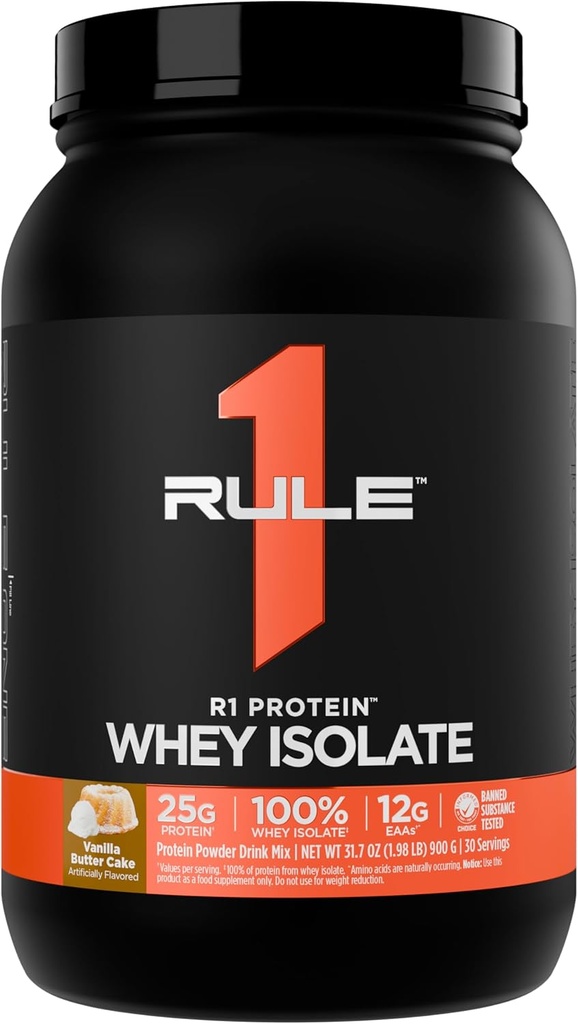 Regel 1 R1 Protein Whey Isolate - med 25g protein & 6g BCAA Eksklusivt fra Isolated & Hydrolyzed Kilder til træning Inddrivelse (2 Pounds *, Vanilla Butter Cake)