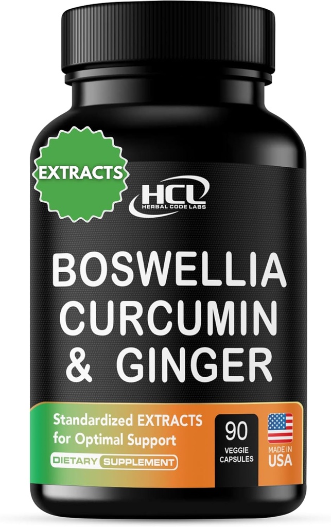 Boswellia Curcumin Ingefær Ekstrakter Supplement - Stærk 95% Curcuminoids Naturlige Support Pills for Mobilitet & Fleksibilitet - Ekstra styrke Boswelia med gurkemeje Økologisk Ingefær Supplement