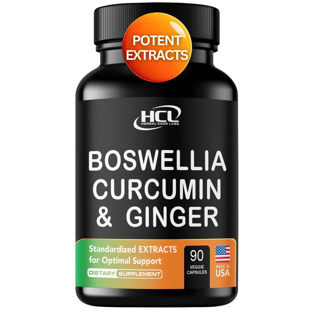Boswellia Curcumin Ingefær Ekstrakter Supplement - Stærk 95% Curcuminoids Naturlige Support Pills for Mobilitet & Fleksibilitet - Ekstra styrke Boswelia med gurkemeje Økologisk Ingefær Supplement