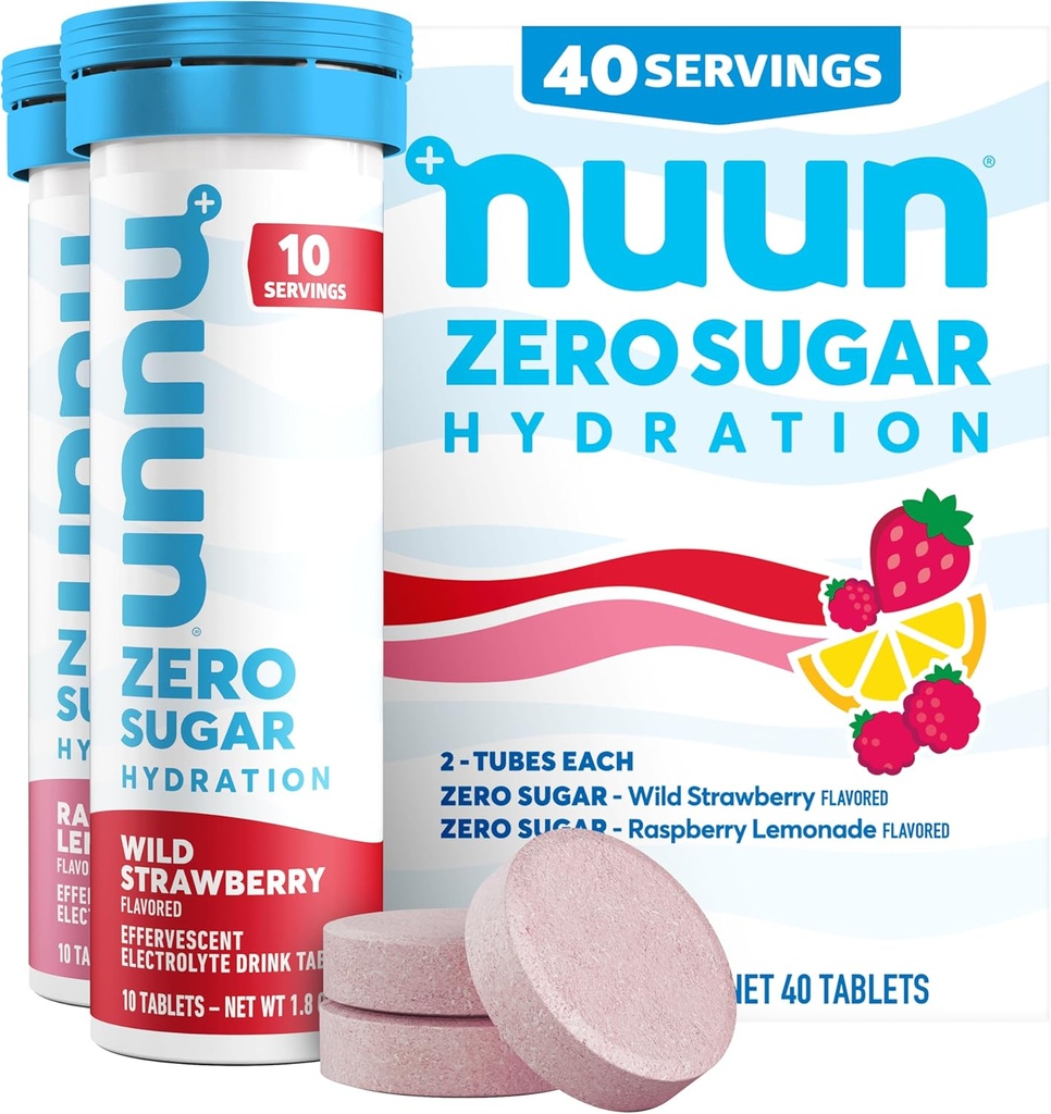 Nuun Zero Sugar Hydration Electrolyte Tablets - Magnesium, Calcium, Kalium, Chlorid & Natrium, Light & Delicious Fruit Flavors, No Sugar, Gluten Free, Vegan, Mixed Berry 4 Pack (40 Servere i alt)