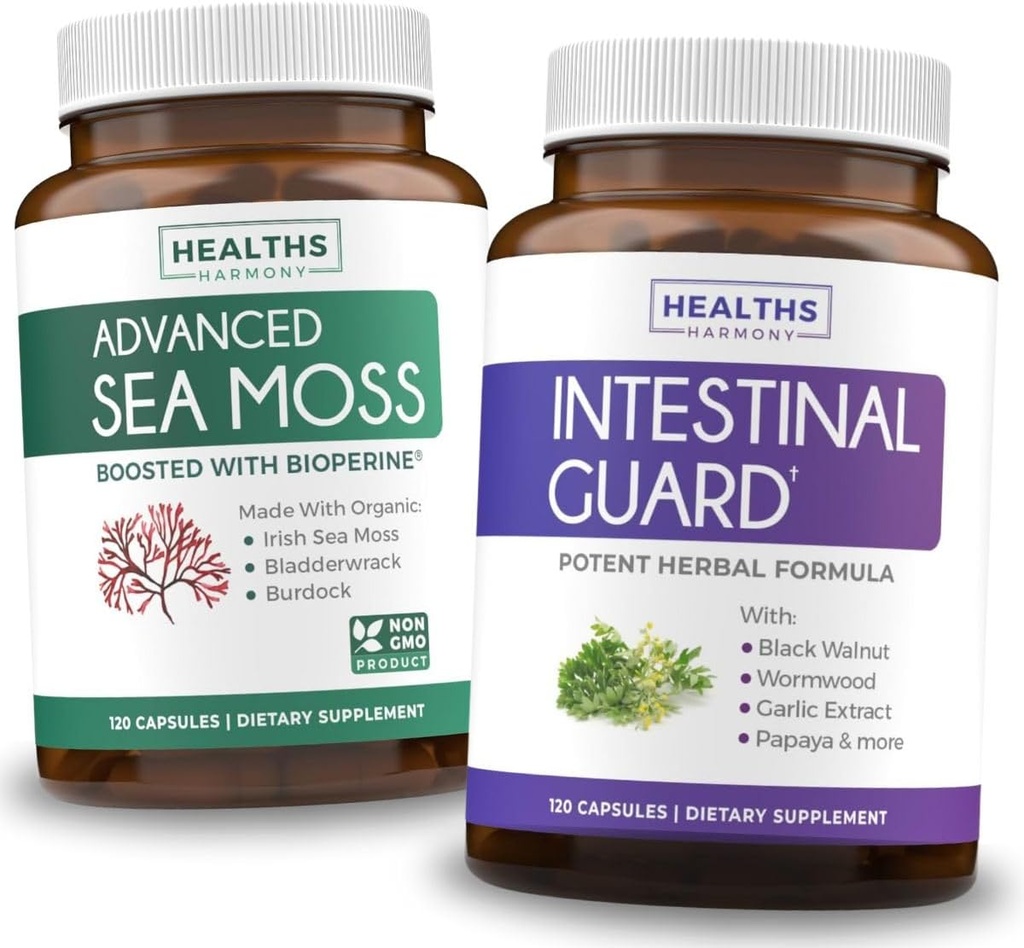 Intestinal Guard & Irish Sea Moss (2 - Måned Supply) Guard & Moss Fusion Bundle - Intestinal Guard (120 Kapsler) Potent Natural Formel og Organic Irish Sea Moss (120 Kapsler) Raw Vegan Supplement