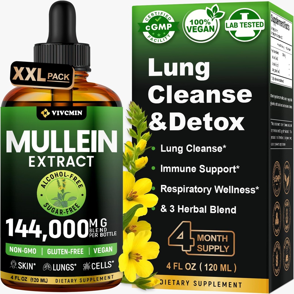 Mullein Drops til lunger med lakrids & Astragalus, Respiratoriske & immunforsvar, Lung Detox til Rygere Tincture, Mullein Leaf Extract til Lung Cleanse, Sukker & Alkohol- Free, 4 fl oz