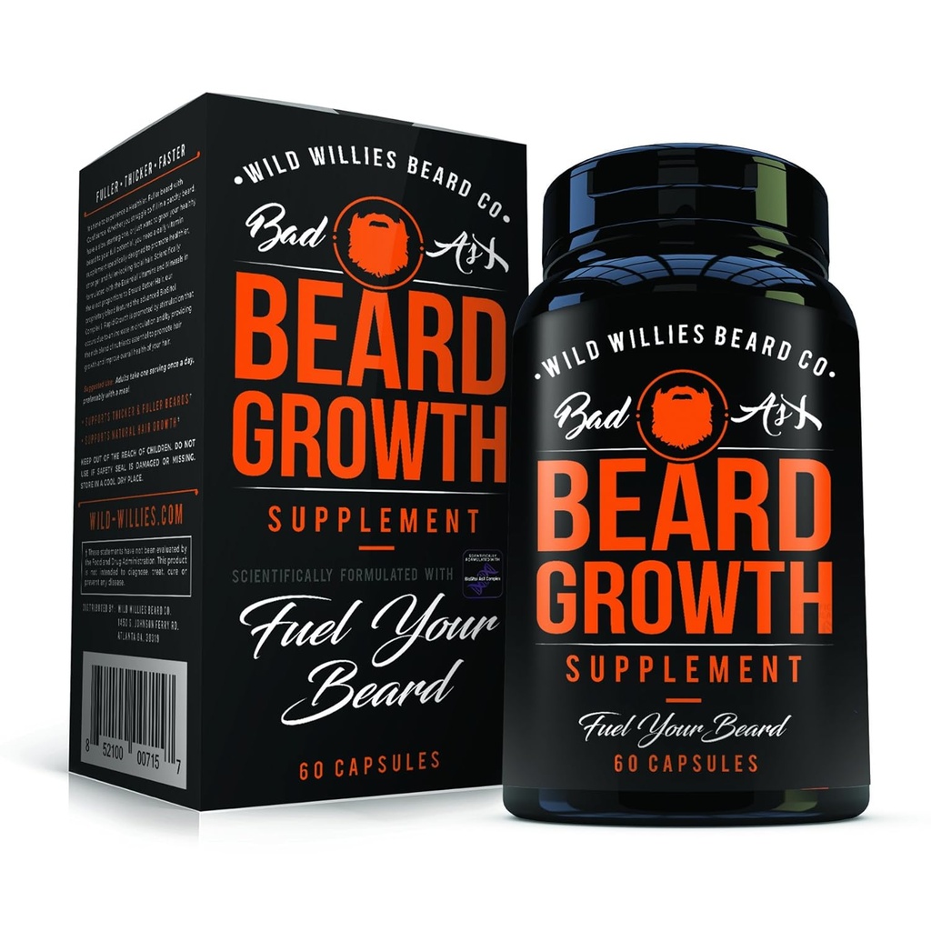 The Manskape Co Beard Growth Vitaminer for mænd af Wild Willies - naturligt hurtigere hårvækst - 60 kapsler med Biotin - Vokse en Thicker, Fuller Beard og Mustache Today