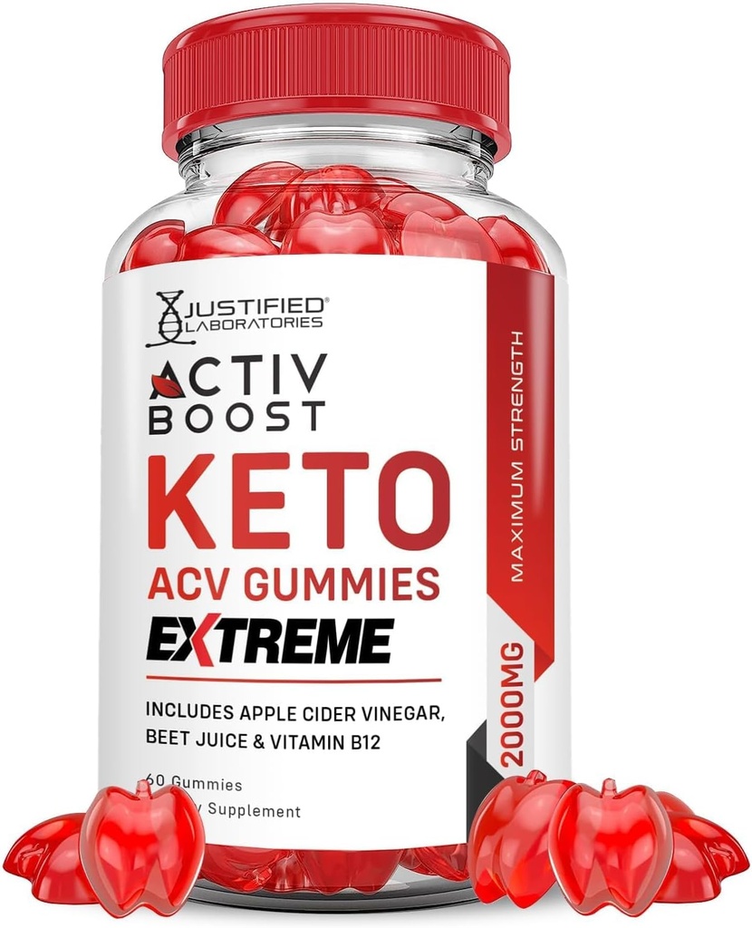 Justified Laboratories Activboost Keto Acv Gummies Extreme 2000MG Active Boost Keto Gummies Apple Cider Vinegar Activ Boost Formuleret med Pomegranate Beet Juice Powder B12 Vegan Non GMO 60 Gummys