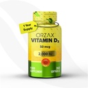 ORZAX Vitamin D3 2000 iu (50 mcg) - Non-GMO, Gluten Free, Sugar Free, Dairy Free - 1 års levering til stærk muskelfunktion og immunforsvar - Mood Supplement for Wellness (360 Softgel)