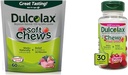 Dulcolax Soft Chews Saline Laxative Mixed Berry (60ct) Gentle Constipation Relief & Chewy Fruit Bites, Saline Laxative, Cherry Berry (30ct) Cramp-Free Constipation Relief