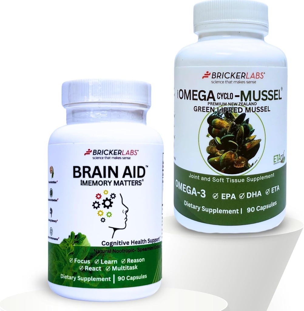 Bricker Labs Mind & Motion: fælles sundhed og kognitiv støtte bundle: Omega Cyclo - Mussel Fuld Spectrum Omega fælles støtte og hjerne støtte hukommelse spørgsmål kognitiv støtte supplement,