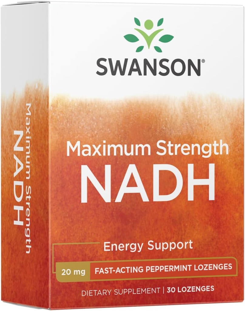 Swanson Maximum Strength NADH - Fast- Fungerende pebermynte Lozenges at fremme hjerne sundhed og energi støtte - Vitamin B3 Coenzym til at hjælpe med at bekæmpe træthed - (30 tabletter, 20 mg hver) 1 pakke