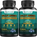 2 Pakker 1000 MG Shilajit Supplement Gummies med 85 + Trace Minerals, Fulvic Acid, Pure Organic Shilajit Himalayan Gummy for Mænd & Kvinder, Energy, Brain, Immunity Suport - 120 Counts