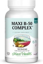 Maxi Health Vitamin B Complex - High Potency B Complex Vitamin B -50 med B1, B2, B3, B6, B12, Biotin & Folate - Support Cellular Energy & Mental Clarity - Kosher - 100 kapsler