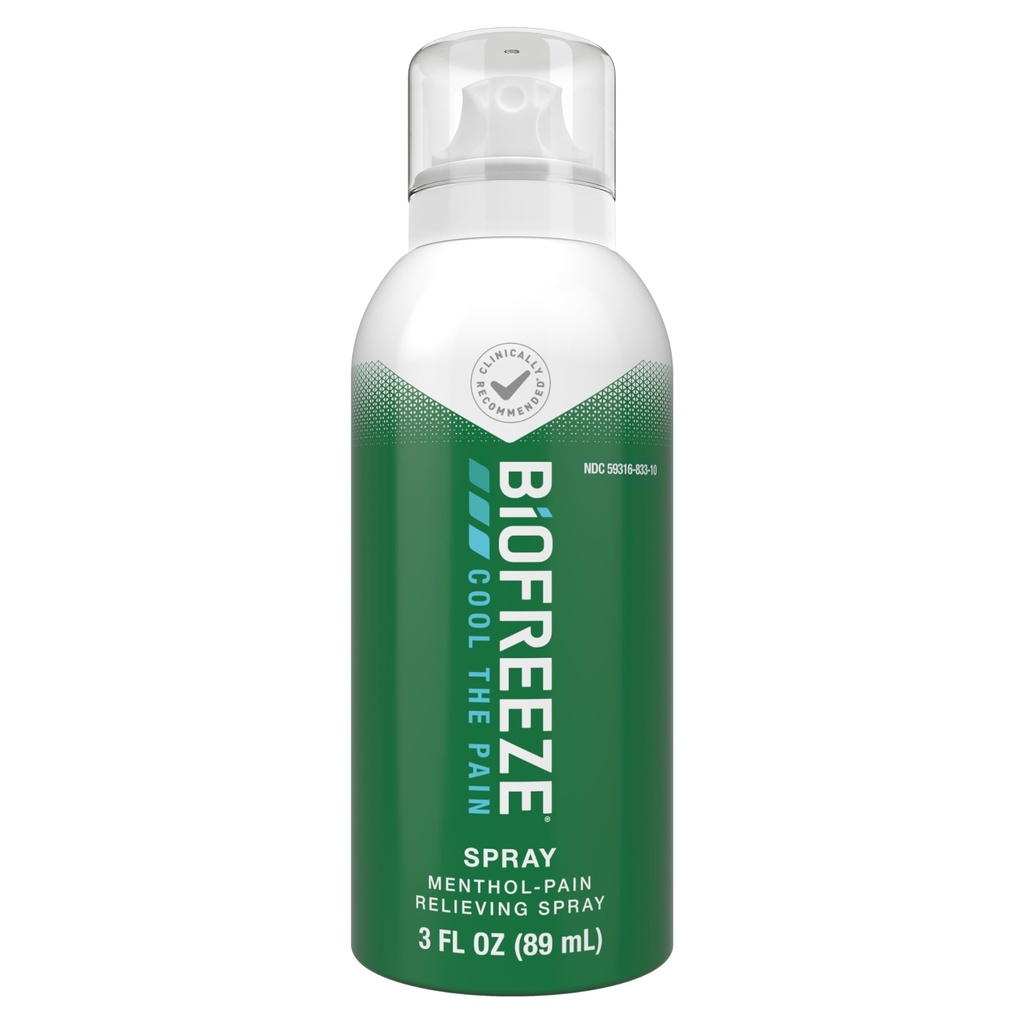 Biofreeze Menthol Spray 3 FL OZ Colorless Aerosol Spray for Pain Relief forbundet med Sore Muskler, Gigt, Simple Baggrunde, og fælles smerte
