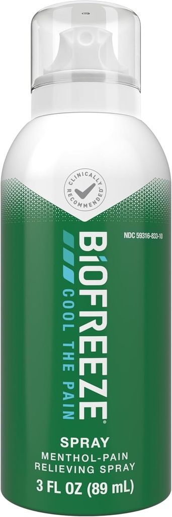 Biofreeze Menthol Spray 3 FL OZ Colorless Aerosol Spray for Pain Relief forbundet med Sore Muskler, Gigt, Simple Baggrunde, og fælles smerte