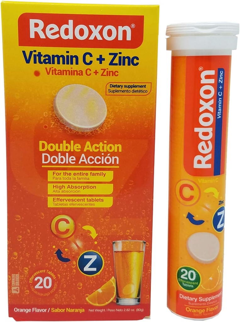 Orange Flavored Redoxisk Effervescent C tabletter med zink 20 ct