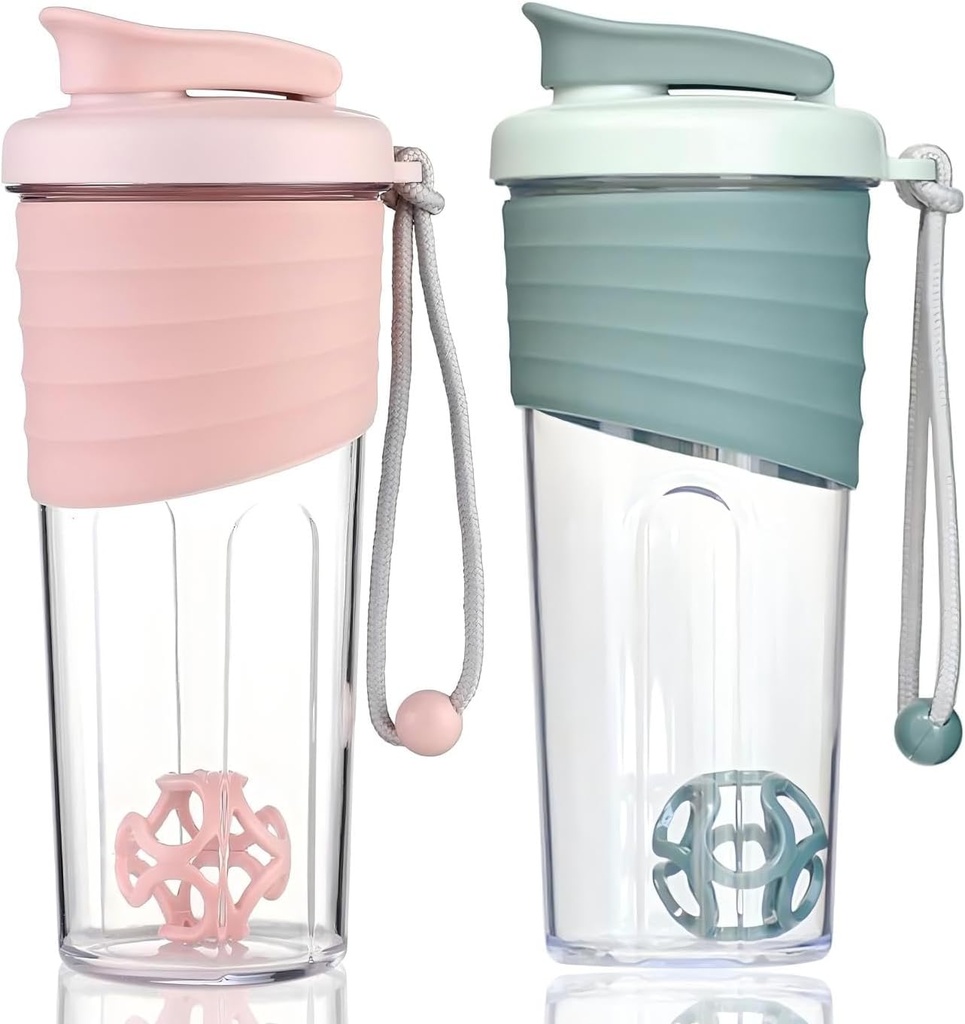 Shaker Bottle for Protein Mixes，24 oz (2 Pack),Protein Shaker Bottles with Whisk Ball, Mixer Bottle, Protein Bottle,Portable Pre Workout Whey Protein Drink Shaker Cup，Pink，Teal