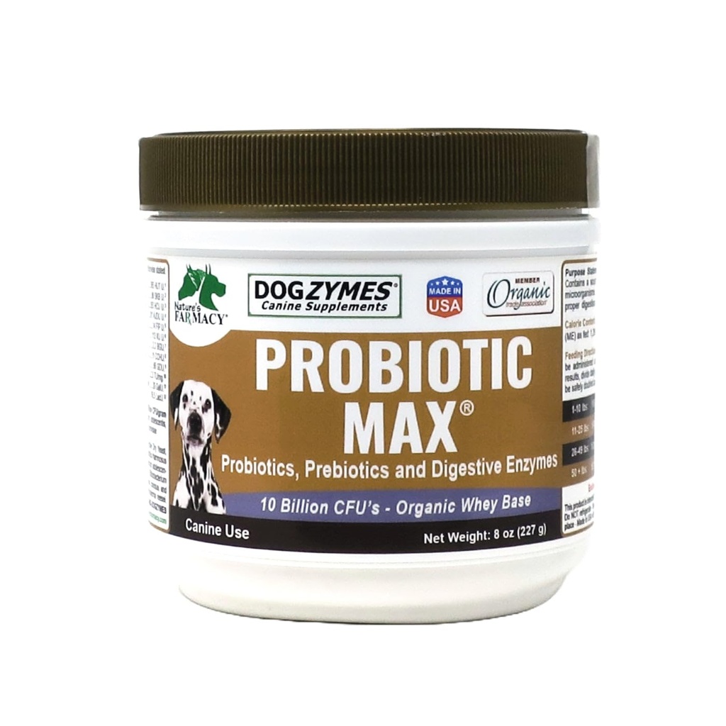 Dogzymes Probiotic Max -10 milliarder CFU 's Probiotika, Prebiotika, fordøjelsesenzymer - (8 Ounce)
