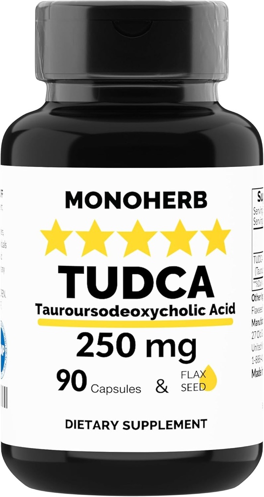MONOHERB TUDCA - Tauroursodeoxycholsyre - 250 mg per kapsel - 90 Vegetariske kapsler - Made in USA