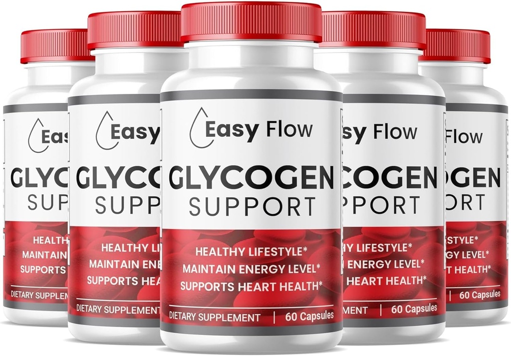 (5 Pack) Easy Flow Glycogen Support Kapsler, Premium EasyFlow Glyco Optimizer Formel, Natural Blood Vessel Cleaner, Natural Ingredients (300 Kapsler)