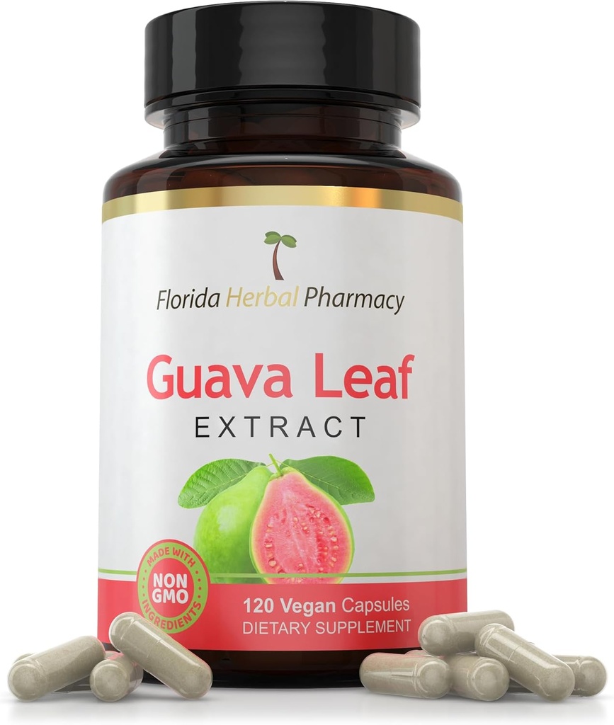 Florida Herbal Pharmacy, Guava Leaf Extract Supplement Capsules 10:1 (120 Capsules) 500 mg per Capsule, 1000 mg Serving