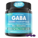 GABA supplement - 1000 mg Liposomal Form for Optimal Absorption, GABA med L- Theanin, Magnesium Glycinat, 5htp, D3- vitamin for rolig, afslapning, Mood, Restainable Night - Melatonin- Free 120 Softgels.