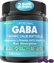 GABA supplement - 1000 mg Liposomal Form for Optimal Absorption, GABA med L- Theanin, Magnesium Glycinat, 5htp, D3- vitamin til Brain Calm, Mood, Zzz Better - Melatonin- Free 120 Softgels.