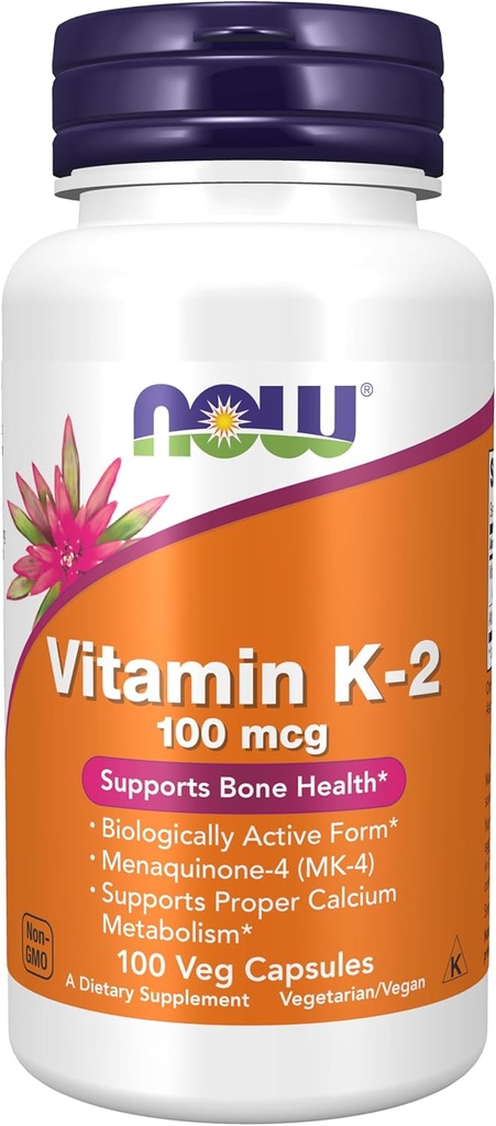 Now Foods Supplements, Vitamin K-2 100 mcg, Menaquinone-4 (MK-4), Understøtter Bone Health *, 100 Veg Kapsler
