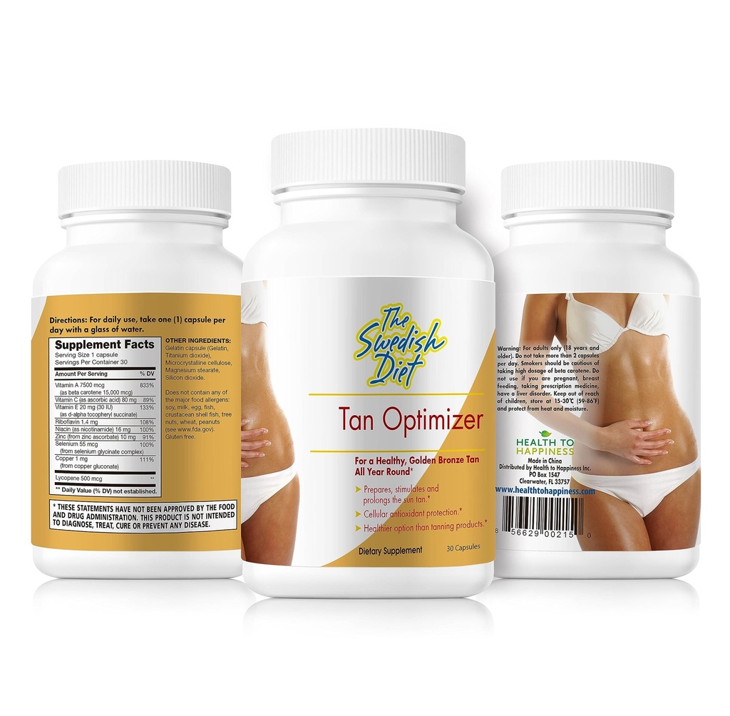 Tan Optimizer - sukkerfri tanning piller med 25.000 IE vitamin A, beta caroten & antioxidanter til hud sundhed & immunforsvar - 30 kapsler