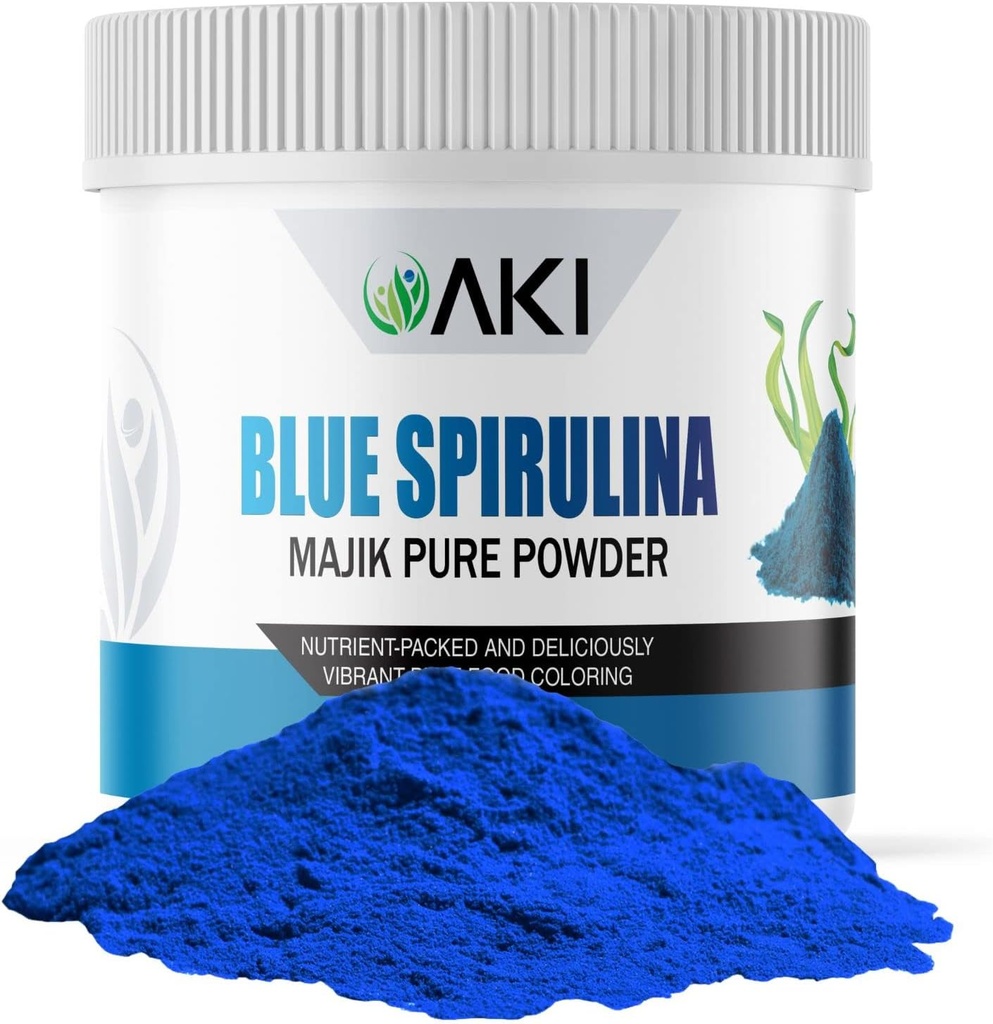 AKI E18 Grade Blå Spirulina Powder Pack - Ultra Koncentreret Phycocyanin Superfood - Deep Blue, Vegan & Non- GMO - Ideel til smoothies, is, yoghurt eller Pastries - 2oz / 57g