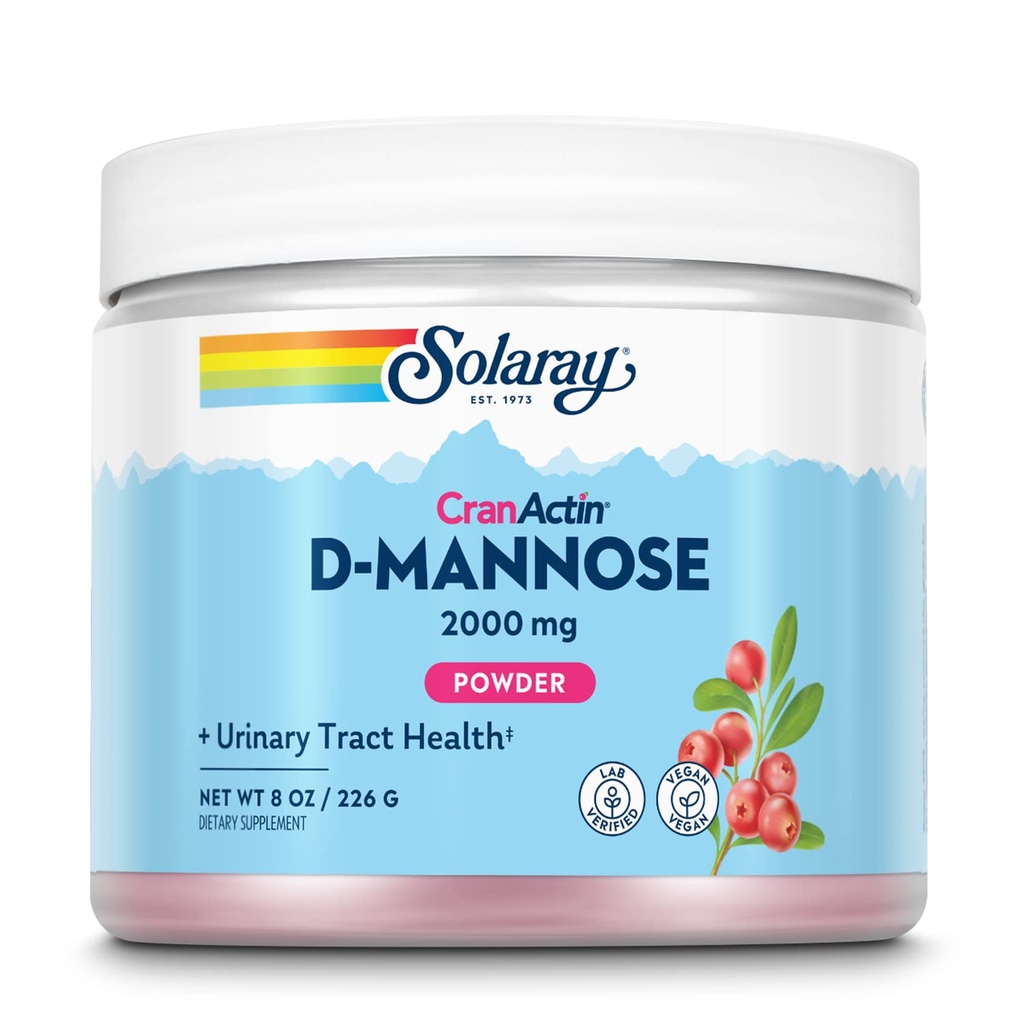 SOLARAY D- Mannose med CranActin Cranberry AF Extract Powder, 2000 mg, 400 mg Cranberry Extract, Sund Urinary Tract Support, Organic Natural Flavors, 30 Servere, 8 oz