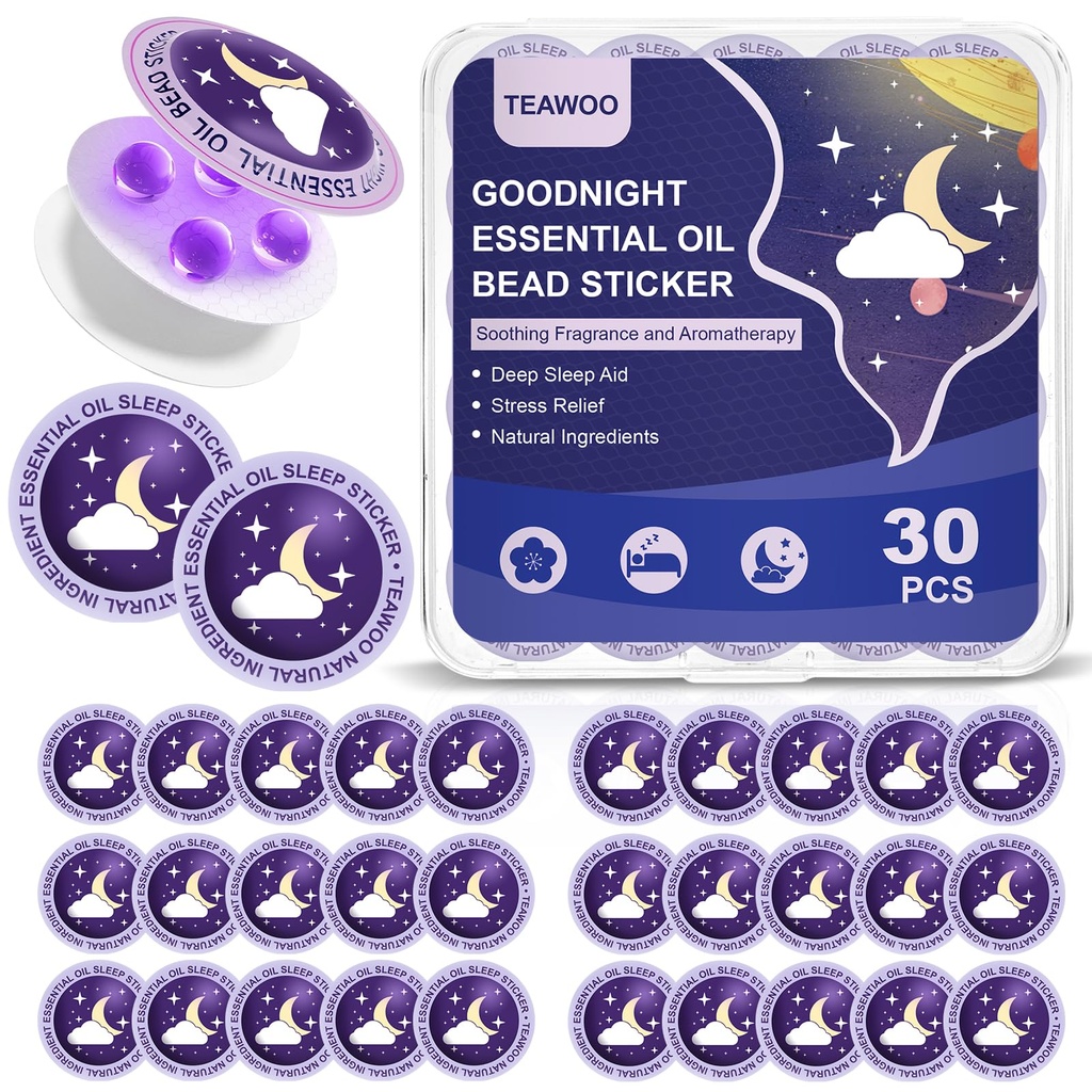 TEAWOO Kids Sleep Patches, Goodnight Sleep Oil Bead Sleeping Aid Patches (30 PCS, Serving Up to 120 Nights), Upgraded Sweet Dream Formula with 100% Natural Plant Ingredients