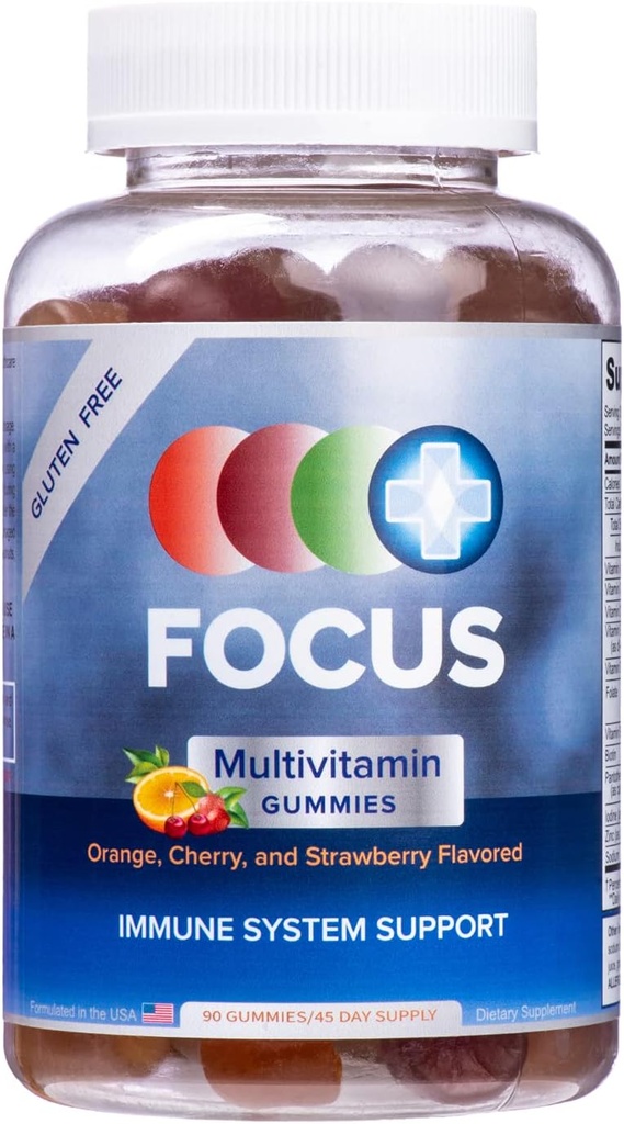 Focus Multivitamin Gummies Measures 124; Aromatiseret Vitamin Supplement Measurement 124; Boost Energy Levels Measurement 124; Support total Health Measurement; Daily Dietary Vitamin Measurement 124; 90 Ct, 45 Day Supply
