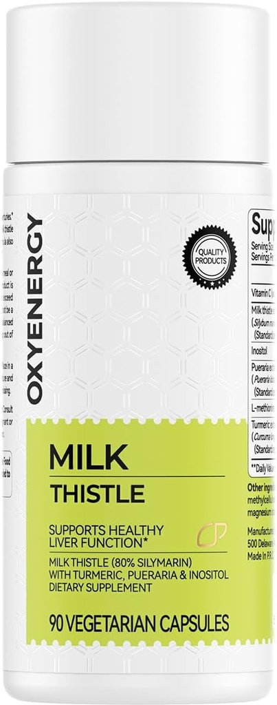 OxyEnergy Silymarin Milk Thistle 300mg Extract with Vitamin C, Inositol & Pueraria, Lever Detox & Repair Support, Antioxidant Support, 90 Vegetariske Kapsler