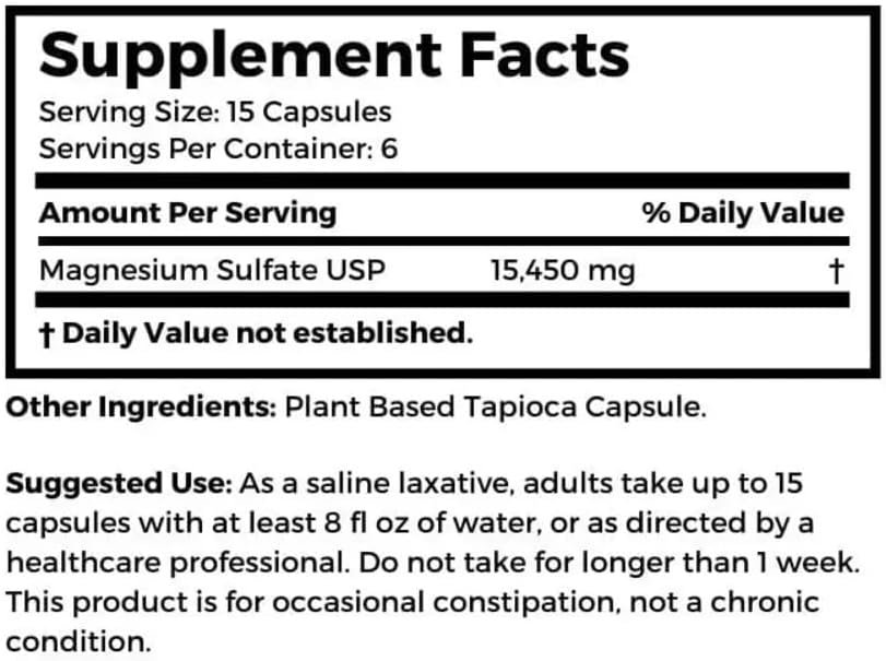 Magnesium SULFAT (Epsom Salt); Vegetarisk, 1030 MG 100 Tapioca CAPS