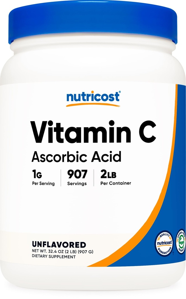 Nutricost Ascorbic Acid Powder (C-vitamin) 2 LBS - Gluten Free, Non- GMO