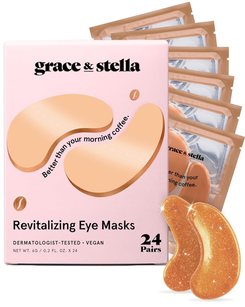 Grace & stella Koffein Under Eye Patches - Awakening Eye Patches for Puffy Eyes and Dark Circles - Under Eye Mask Patches med Niacinamid & Hyaluronic Acid - Vegan, Cruelty- Free (Bronze, 24 Par)