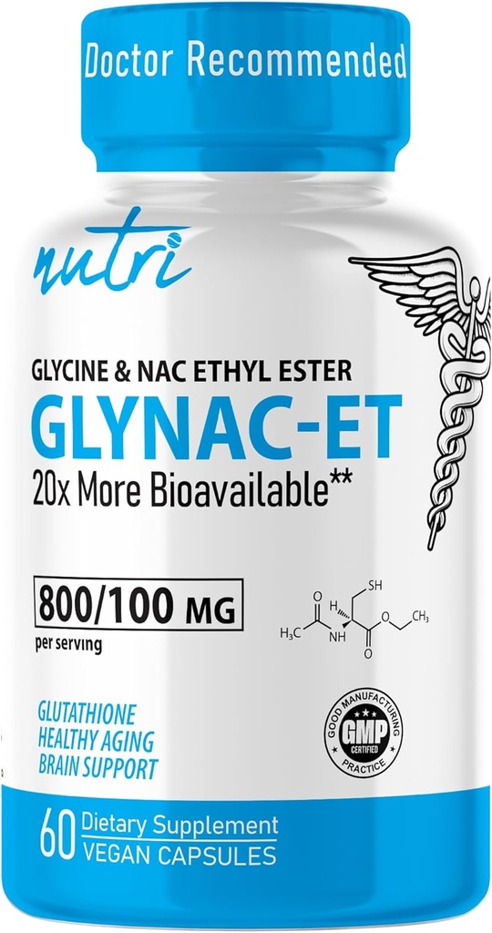 GlyNAC-ET NAC Supplement N-Acetyl Cysteine Ethyl Ester - 20x More Bioavailable Than GlyNAC - Glycine & N-acetylcysteine Ethyl Ester Anti Aging Supplement, Boost Glutathione (60 Capsules)