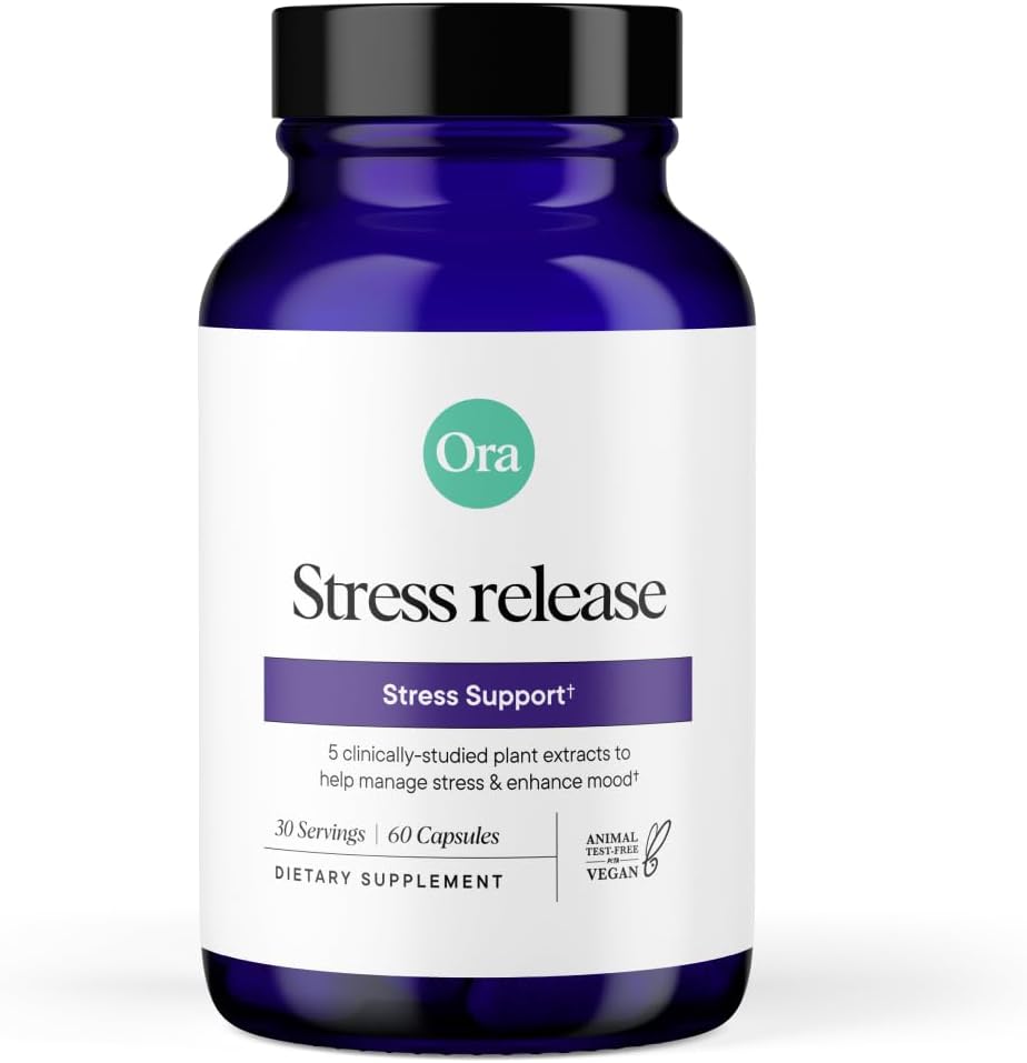 Ora Organic - Stress Relief Supplement - Understøtter Mood & Mental Focus - Føl rolig & afslappet - Sensoril Ashwagandha, Saffron, Ginseng, L- Theanine, Lemon Balm - 60 kapsler